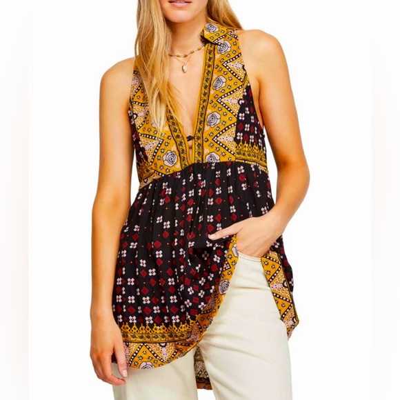 Free People Tops - Free People Charlotte Sleeveless Top Boho Floral Tank Blouse Size XS